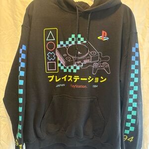 Sony PLAYSTATION JAPAN 1994 Black Pullover Hoodie Sweatshirt Size Large Vintage